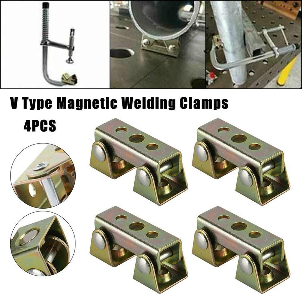 4pcs V Type Welding Jig Chuck Adjustable Magnetic Welding Clamps V Pads Fixture Holder Strong Welder Hand Tool Boom Clamp