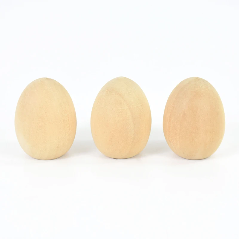 5Pcs Wooden Eggs DIY Craft Ornament 2025 Happy Easter Party Home Decoration Supplies Kids Favors Handmade Gift Basket Filler