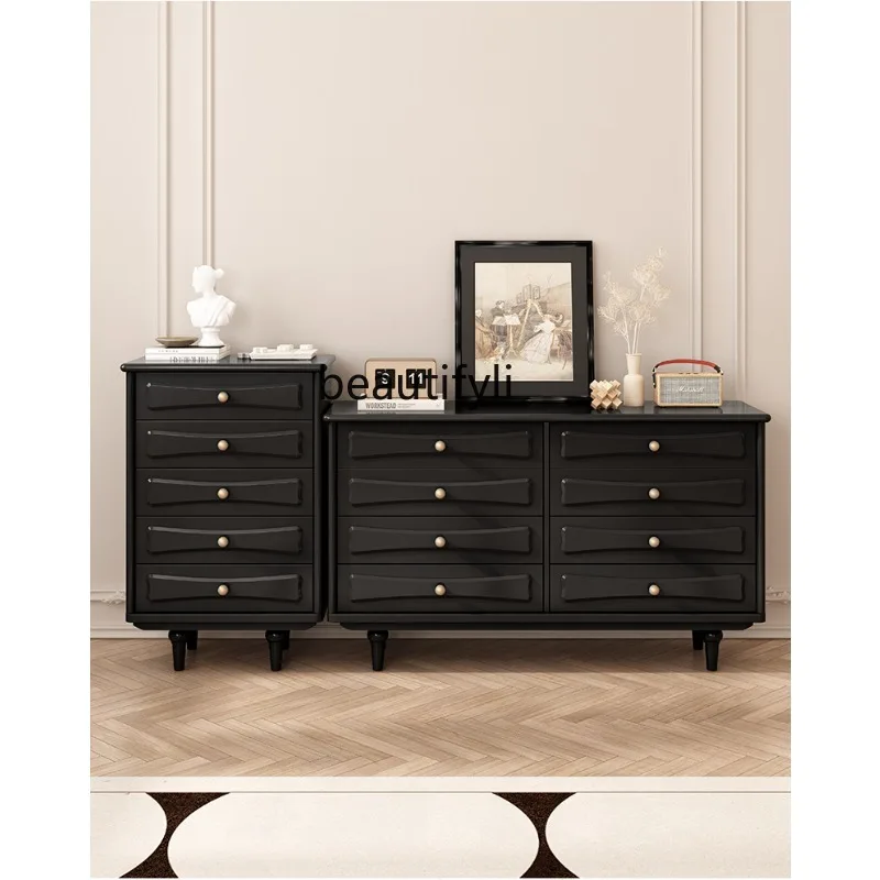 

Dingyi French Retro Storage Cabinet Solid Wood Black Chest of Drawers Storage Cabinet Tailstock American Eight Spares Cabinet