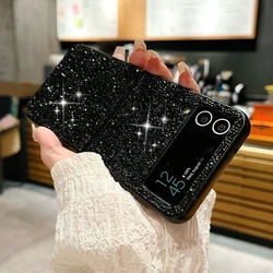 Luxury Sparkling Diamond Rhinestones Ultra Thin Shockproof Phone Case for Z Flip 4 (Black)