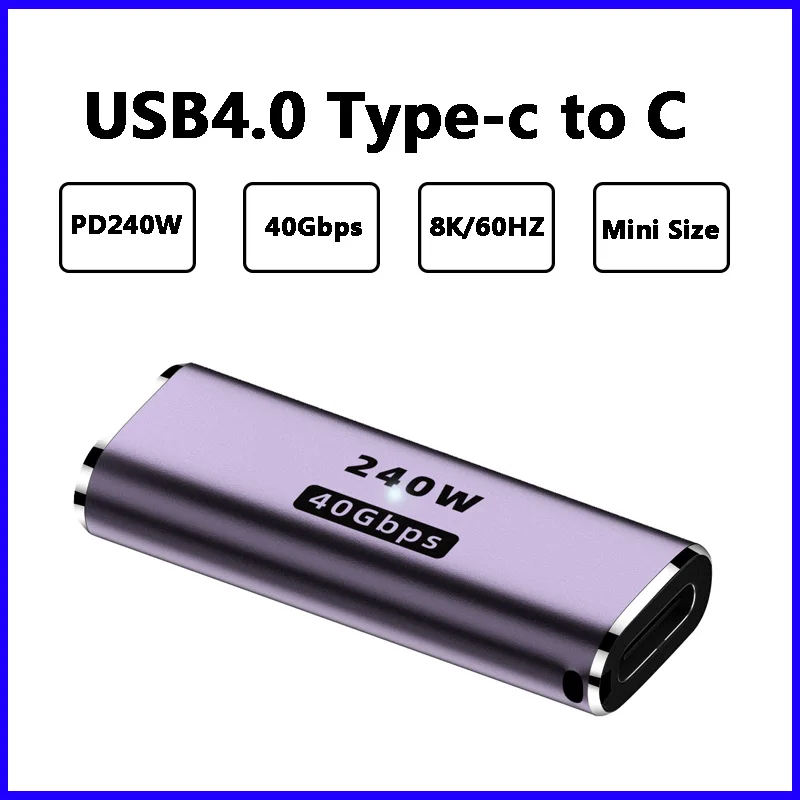 맥북용 USB 4.0 PD 충전기 커넥터, 고속 USB C OTG U자형 직선 각도 수-암 어댑터, 240W, 8K, 60Hz, 40Gbps