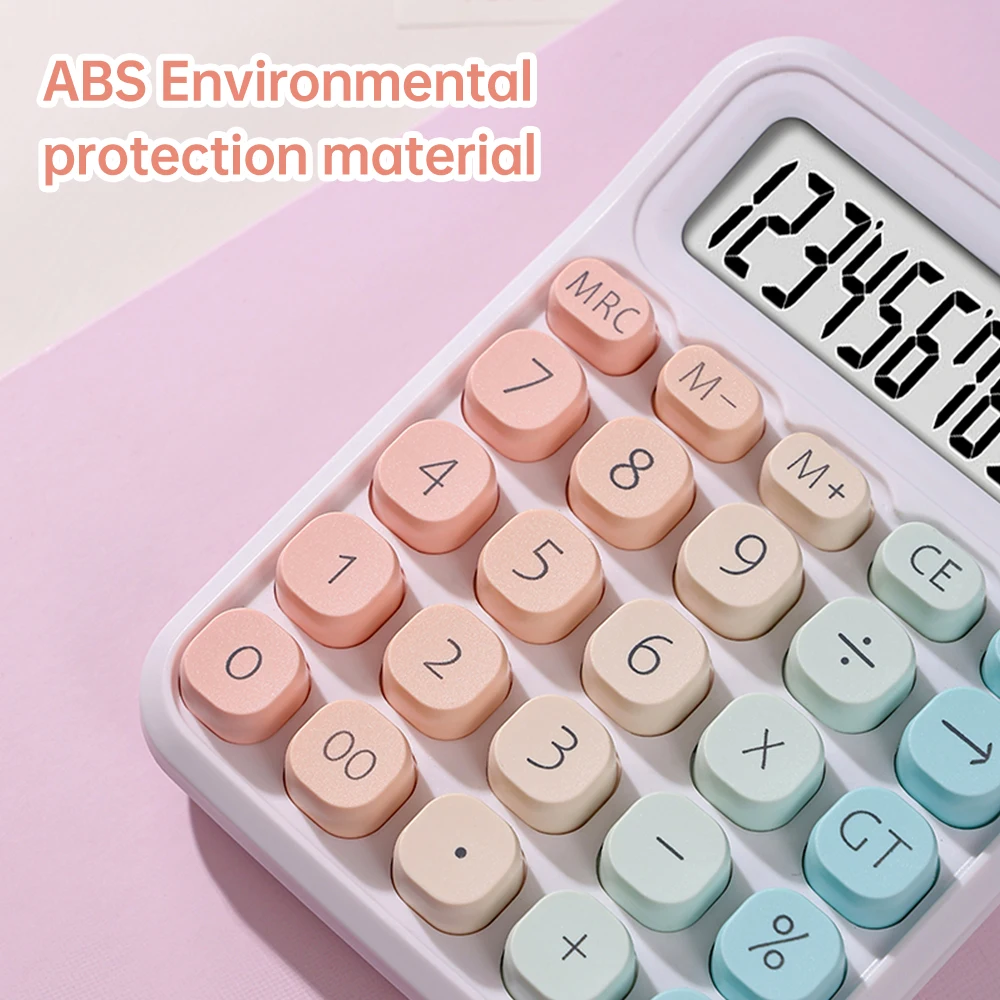 【Sale】Cute Calculator 12 Digit Large LCD Display Big Round Button Gradient Candy Colored Dual Power Supply Calculator for Office