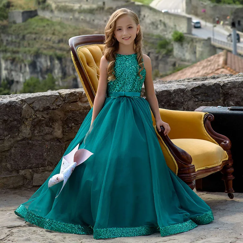 

Luxury Sequined Pageant Ball Gowns Birthday Party Frock for Teen 6 15 Year Perform Girl Dress 2022 Robe Princess