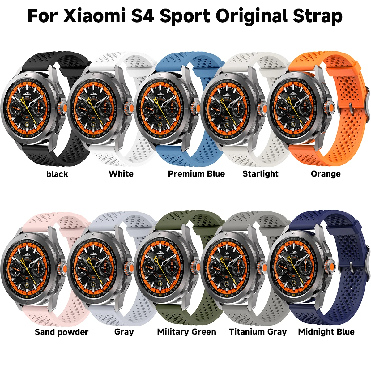 Breathable Silicone Sport Wristband, 22mm Strap