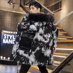 Winter cotton jacket men's trend new cotton jacket youth down cotton jacket mid length hooded jacket