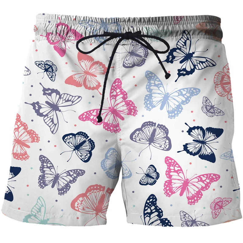 

Cartoon Butterfly Full Printed Mens Shorts Unisex Streetwear Elastic Waist Shorts Summer Beach Harajuku Casual Shorts Have belt