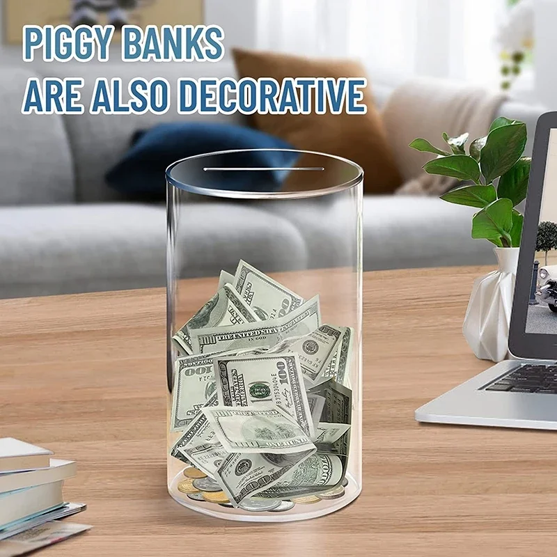 Piggy Bank for Adults Must Break to Open Acrylic Clear Piggy Bank Money Saving Box for Cash Saving Real Money Coin