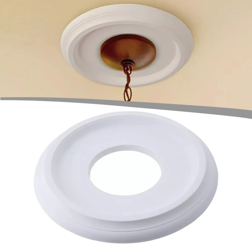 Home Round Split Medallion PU Decorative DIY Ceiling Fan Light Fixtures Cover Plate 25cm Outside Diameter