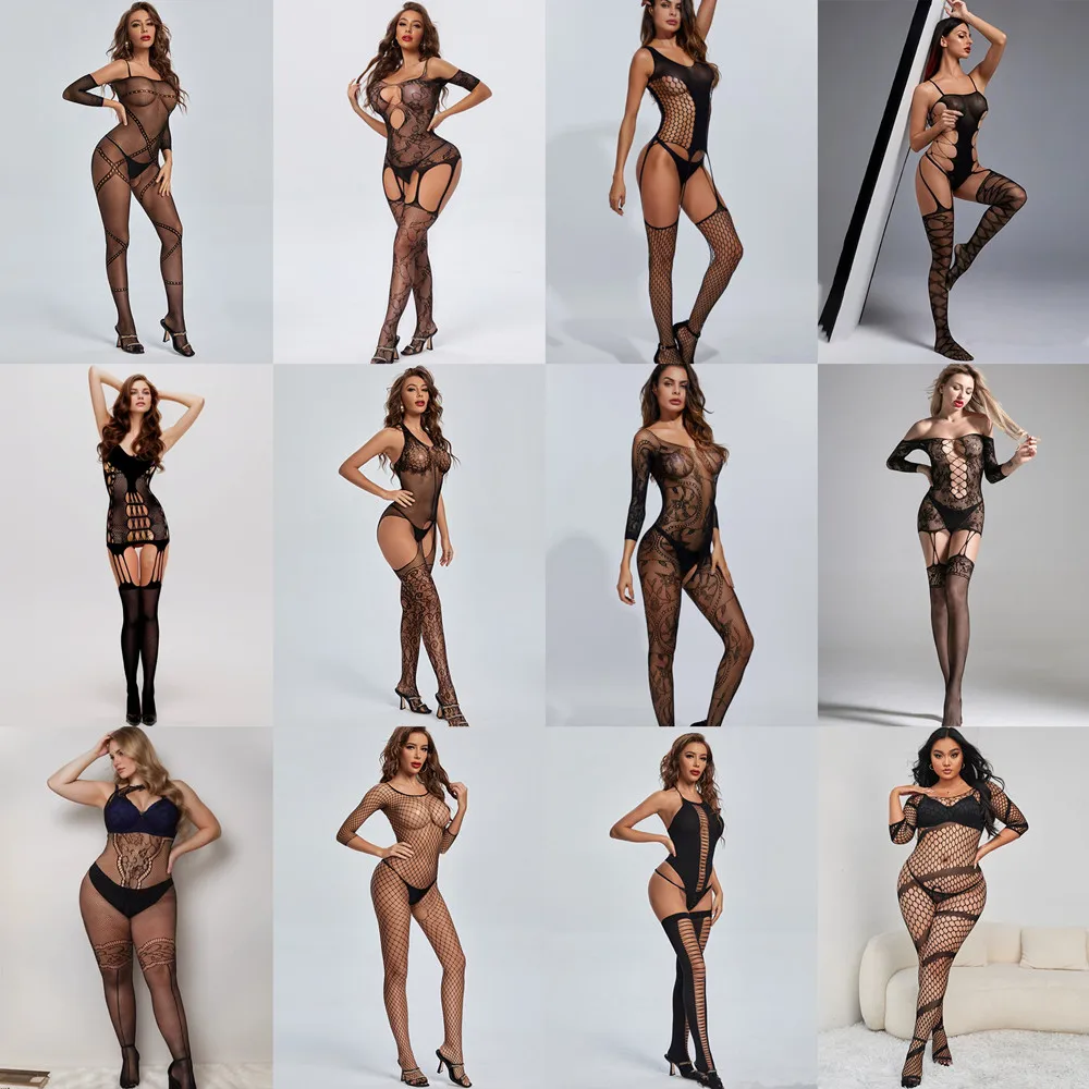  Hot Selling Mesh Full Body Stocking Porno Underwear Set 18 Styles Fashion Fishnet Tight Lingerie Adult Female Erotic Jumpsuit