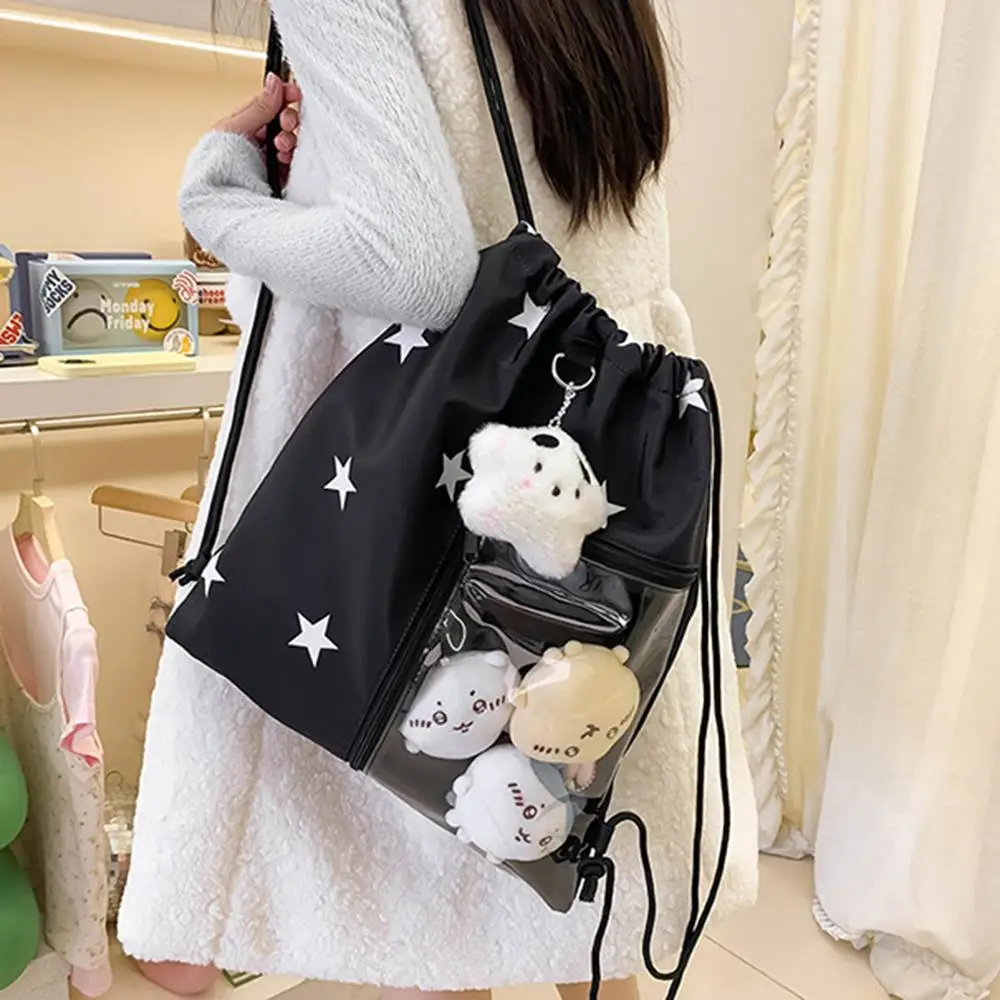 HOT Y2K Korean Fashion Backpack White Star Print Drawstring Bag
