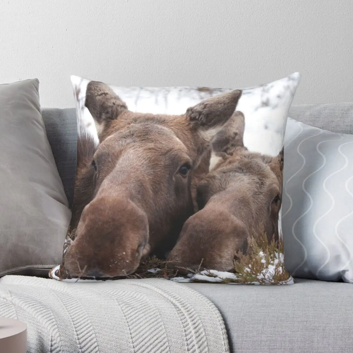 

Christmas Moose Square Pillowcase Polyester Linen Velvet Creative Zip Decor Car Cushion Cover 45x45