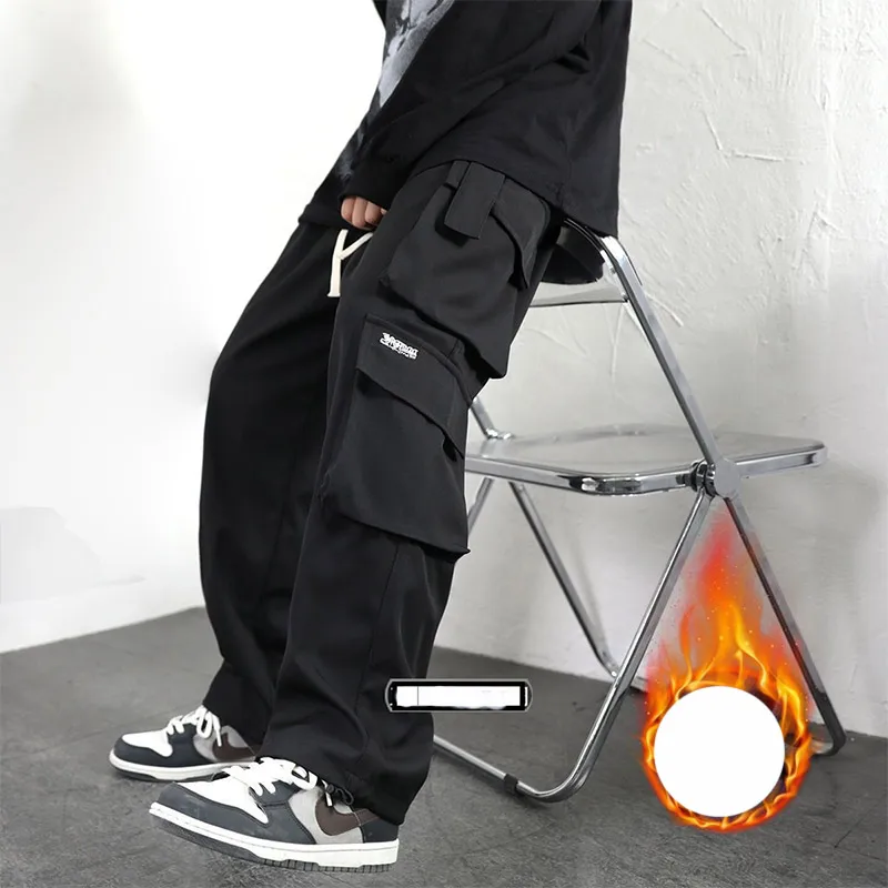 Autumn Winter KPOP Fashion Style Harajuku Slim Fit Trousers Loose All Match Casual Pants Thick Straight Cylinder Cargo Pants