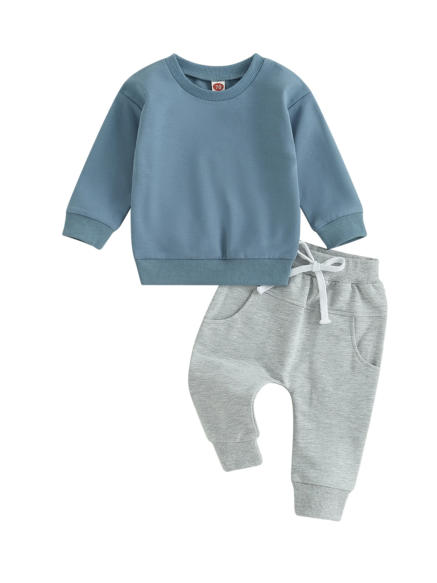 

0-3 Years Unisex Solid Color Sweatsuits for Toddler Baby - Cozy Fall Winter Tops Pants for Boys and Girls
