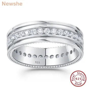 Newshe D Color Men’s Moissanite Wedding Bands 925 Sterling Silver Promise Rings for Him Eternity Round Cut Pave Setting Jewelry 1