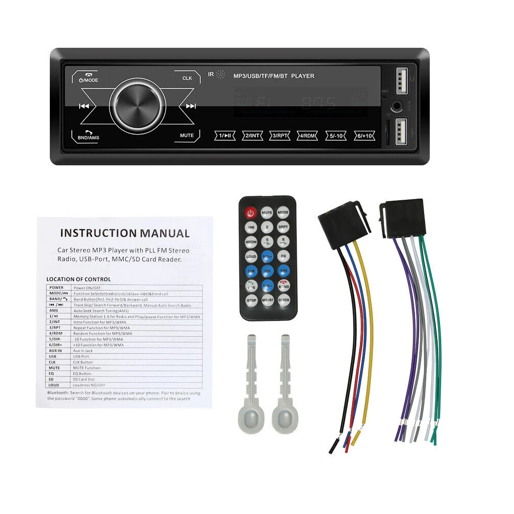 

Автомагнитола 1 DIN, Bluetooth, USB, SD, AUX, FM, MP3-плеер