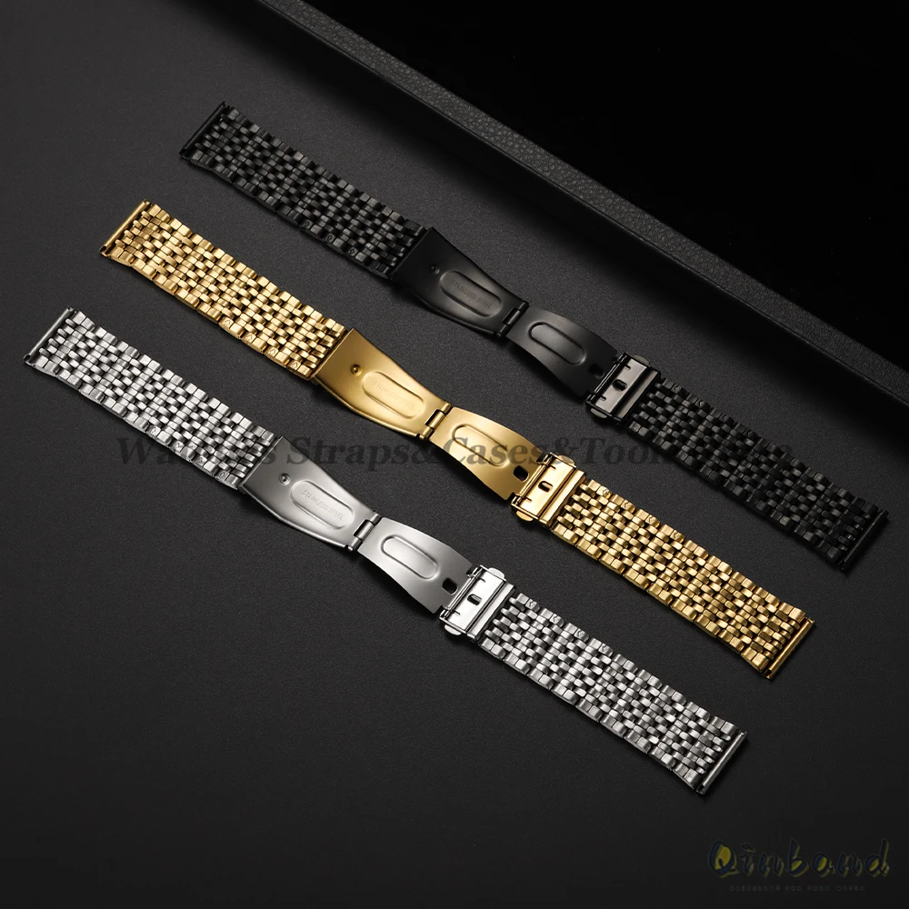 Elegant Stainless Steel Watch Band with Folding Buckle and Polished Nine Pearls Design