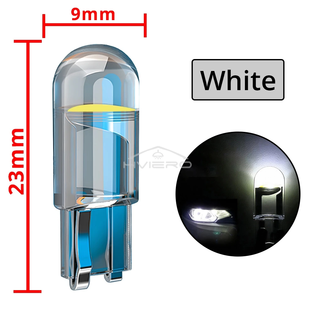 10Pcs 유리 Cob LED 자동차 전구 W5W 194 T10 웨지 번호판 램프 돔 라이트 화이트 자동 인테리어 독서 실행 주차 백업