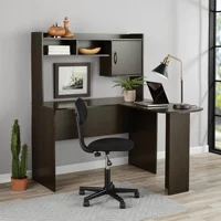 L-Shaped Desk with Hutch, Espresso 1