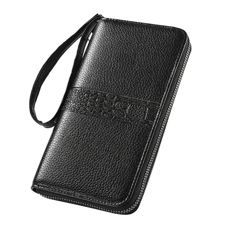 Men's Wallets Long Quality PU Leather Wallet Men Zipper Coin Pocket Purse Youth Business Clutch Phone Bag