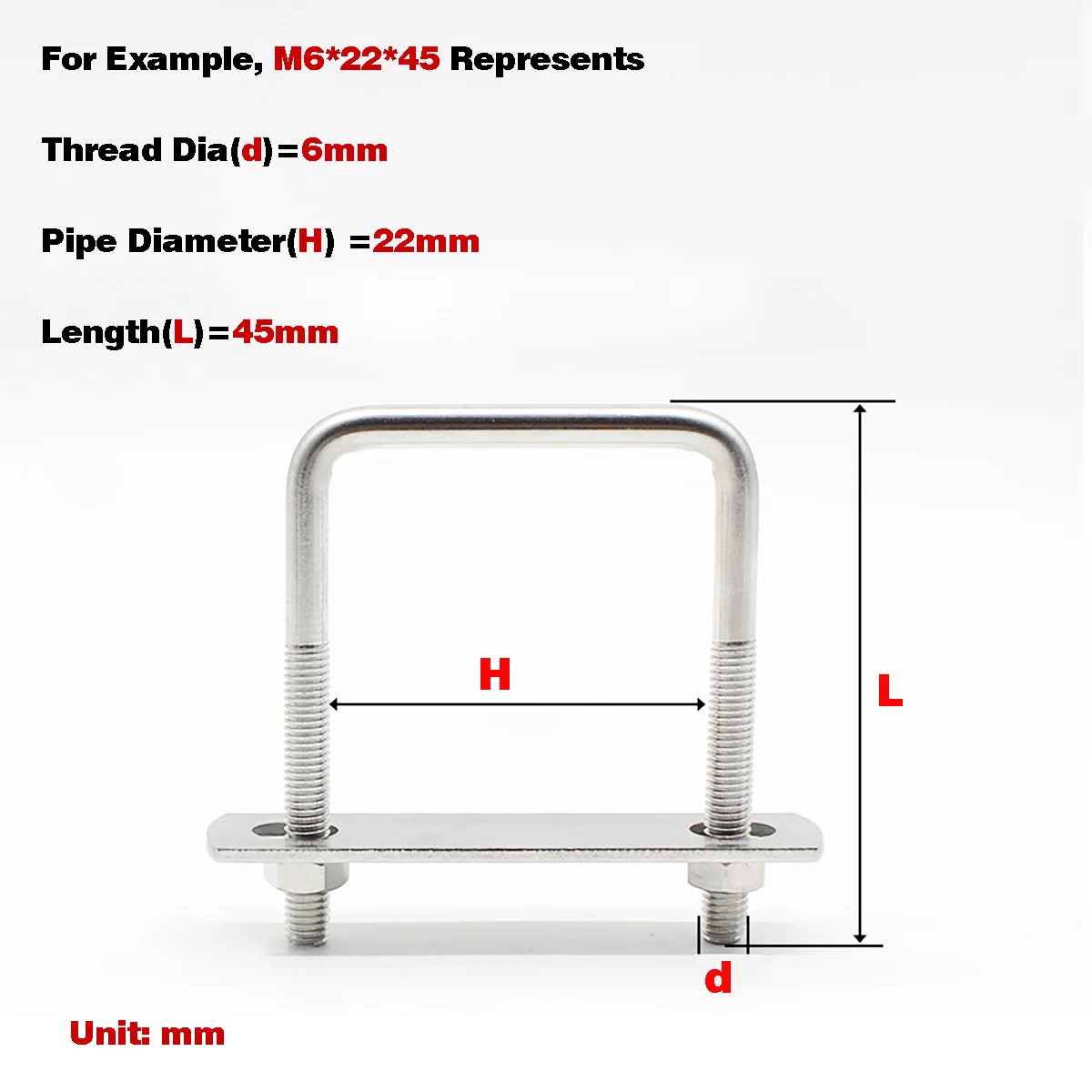 

304 Stainless Steel U-Shaped Screw / Right Angle Square Clamp M6M8M10M12