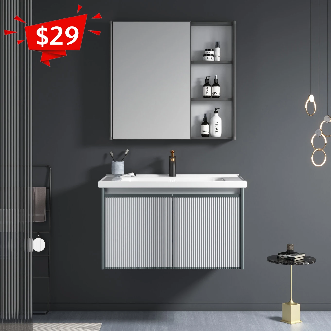 

Fancy Modern Luxury Hotel Chinese Wholesale Aluminium Floating Wall Mounted Single Sink Bathroom Vanity Cabinet