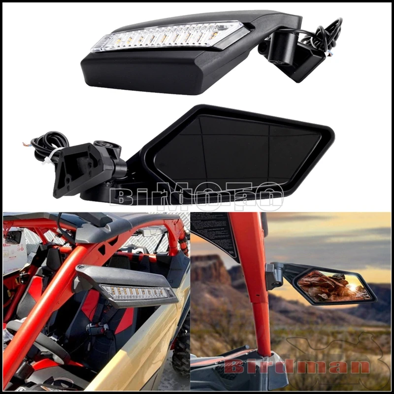 

For Can-Am Maverick X3 R Max SSP Turbo DPS 2017-2022 UTV Off Road Rearview Mirror LED Turn Signal Lights Side Adjustable Mirrors