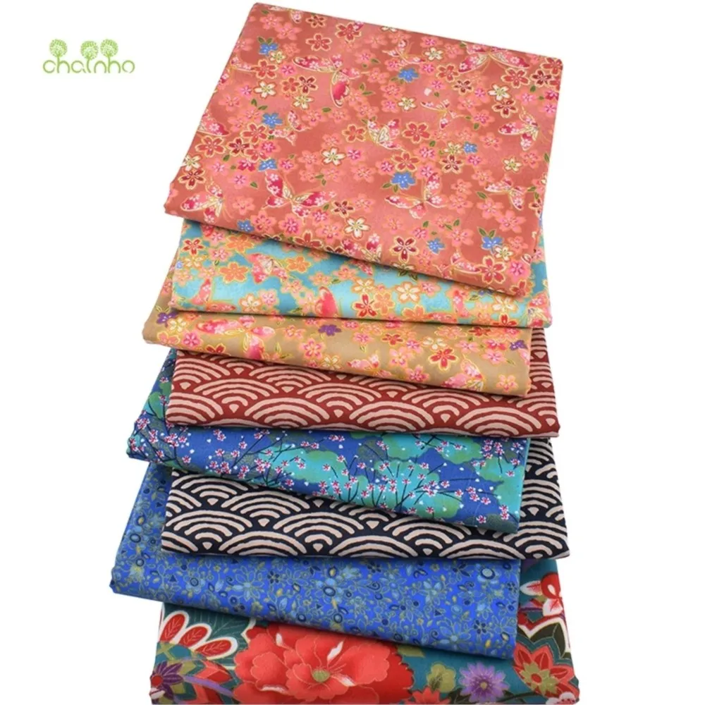 Chainho,Printed Twill Weave Cotton Fabric,DIY Quilting Sewing Material,Patchwork Cloth,Bronzing Floral Series,2 Sizes,15C132