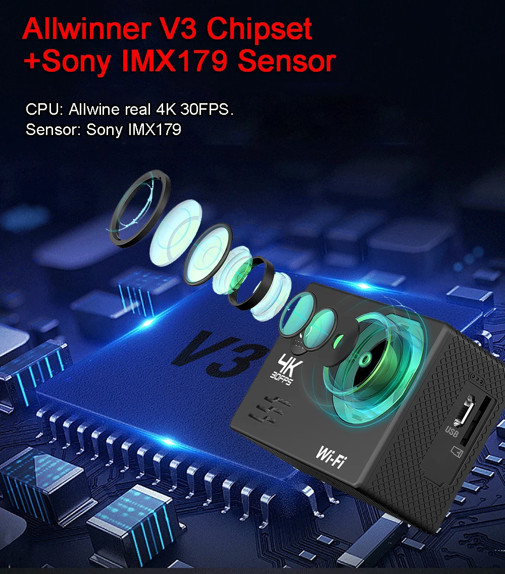 Action Camera Q1 Ultra HD 4K30FPS 16.0MP Wi-Fi 2.0" Screen 170D DVR Webcam Underwater 30M Helmet Video Recording Sport Camera 2