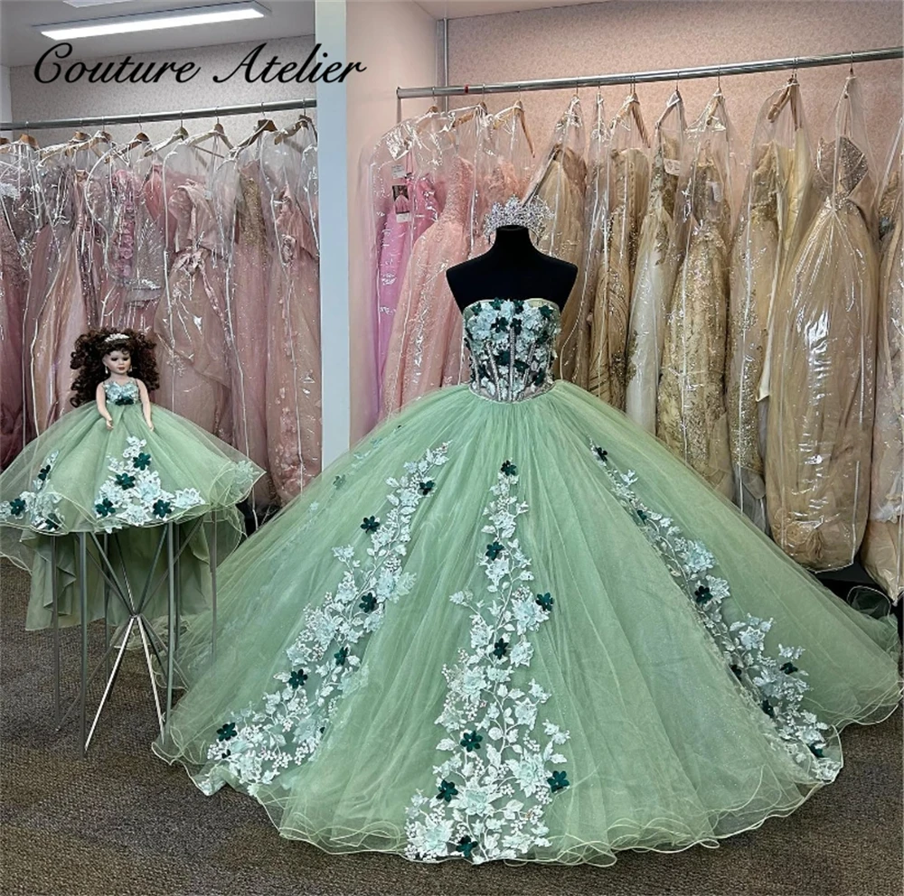 Sage Green Lace Appliques Quinceanera Dresses Sweetheart Ball Gown Sweet Sixteen Dress Wedding