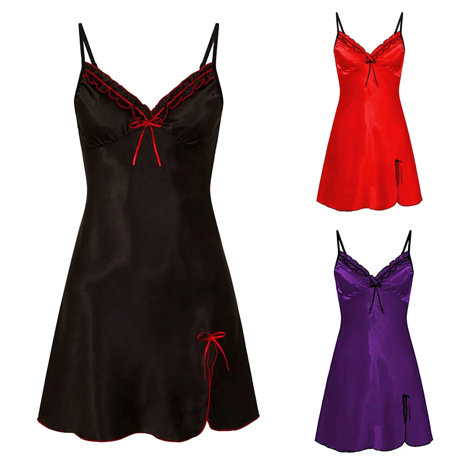 Women Sexy V Neck Sling Lace Sleepwear Female New Sleeveless Ladies Sexy Nightdress Sleepwear Suspender Lace Seductive Lingerie