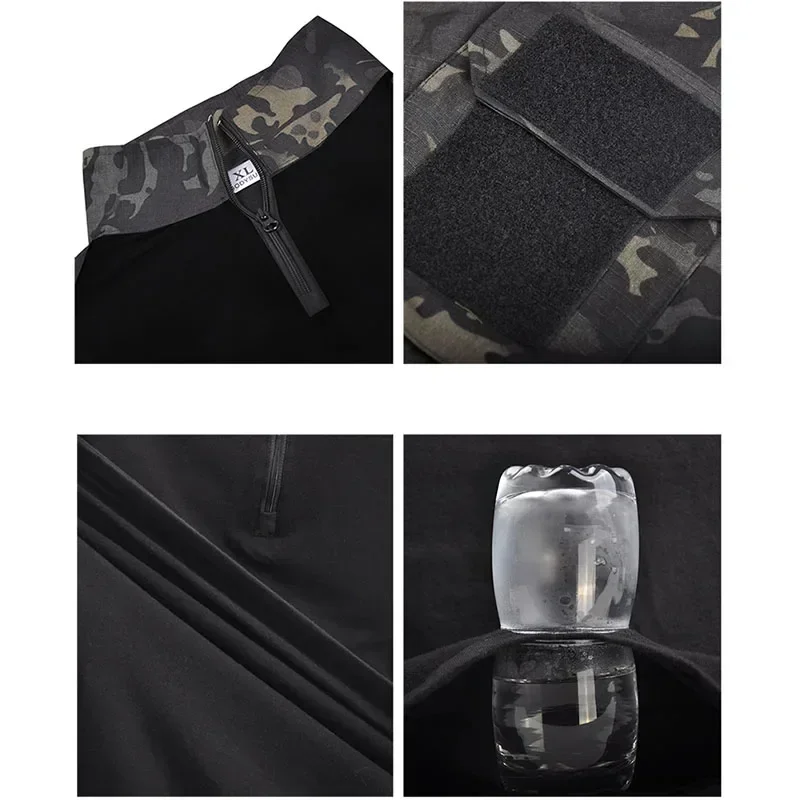 MCBK Training Sets Mens 1/4 Zipper Combat Shirts Cargo Pants Men Wear-resisting Camo Tactical Suit Multiple Pockets Quick Drying 5