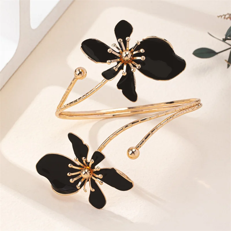 Boho Vintage bunte Emaille Blume offener Arm Ring für Frauen elegante hohle Manschette Armbinde Schmuck Party Urlaub Geschenk Zubehör – Detail 13