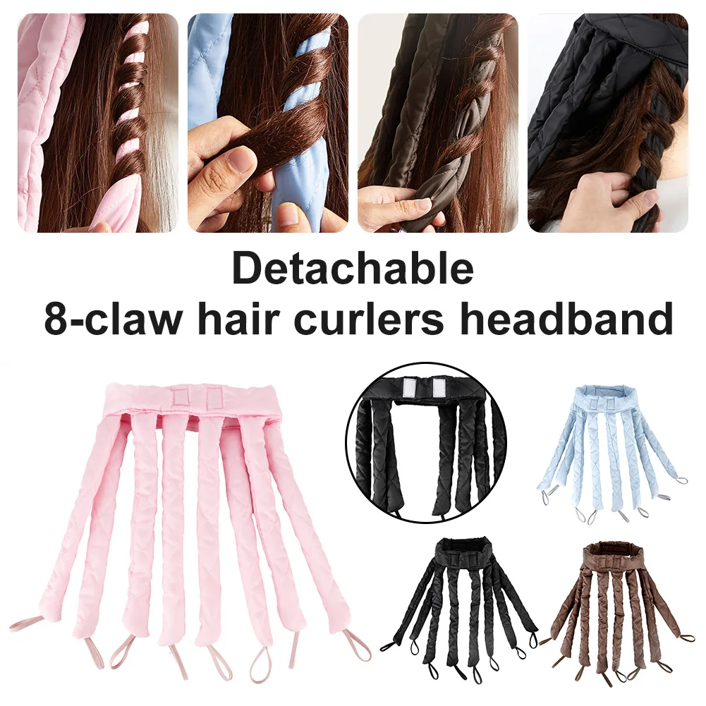 8 Claw Heatless Hair Curlers Headband Adjustable Detachable Hair