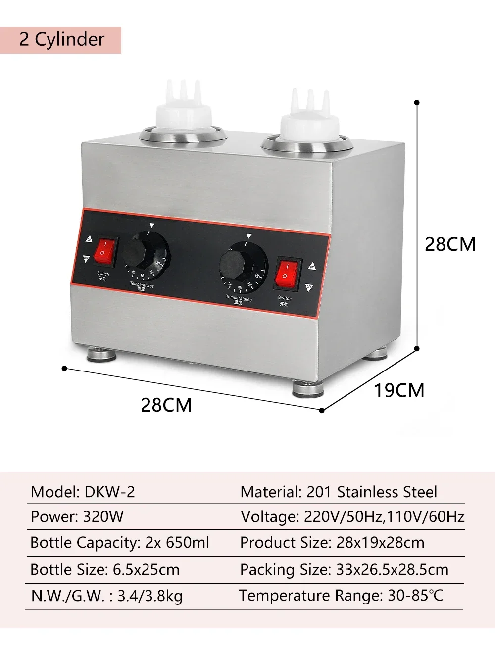 Description Picture 4 of itemHomeWise Commercial Chocolate Heater Sauce Warmer Sauce Insulation Machine 1/2/3/4 Bottles Soy Jam Heater Filling Machine