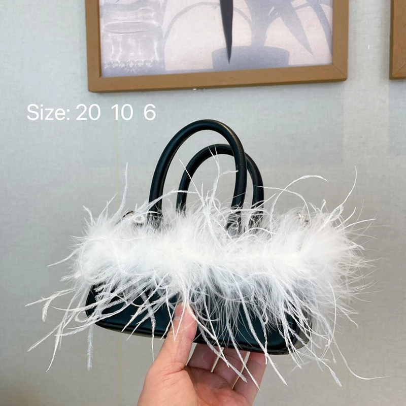 

Niche Vintage Ostrich Hair Small PU Leather Wallets for Women New Arrival Long Metal Chain Contrasting Colors Crossbody Bags