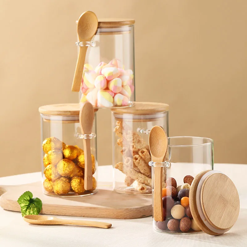 ​ ​ Recipiente de armazenamento hermético de vidro – Tampa de colher suspensa para café/chá, recipiente de alimentos com trava de vedação sem BPA (1200ml, design redondo) ​ ​ 2