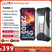8849 Tank 3 Rugged Smartphone 32GB 512GB 23800mAh 120W Dimensity 8200 5G 200MP 120Hz Outdoor Light Wifi 6 GPS Dual Band 1