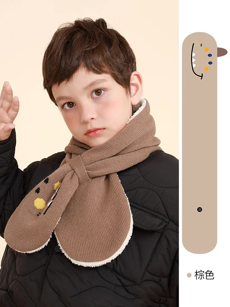 Children's warm neck protection windproof scarf, cute cartoon dinosaur knitted scarf for boys and girls, available for