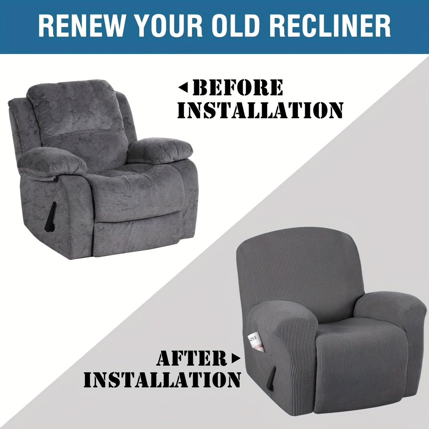 Super Stretch Recliner Sofa Cover Shape Fit Non-Slip Reclining Sofa Cover Fits Standard Queen Size Recliner 6