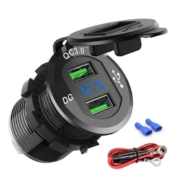 High - Speed USB Car Charger with LED Digital Voltmeter (Black with wire)