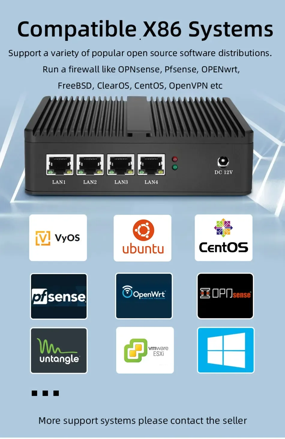 Xcy firewall aparelho mini pc intel celeron j1900 quad-core 4x lan
