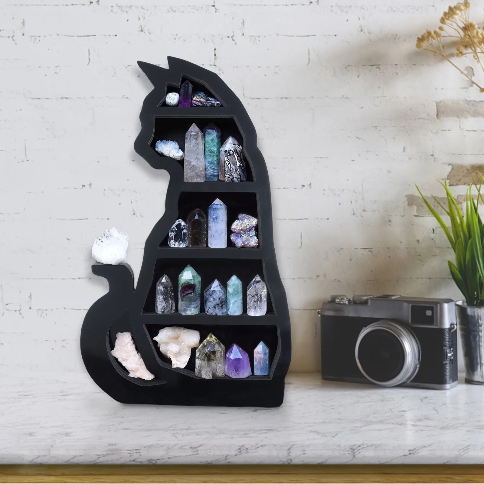 

New Cat In The Moon Crystal Wooden Shelf Cat Crystal Essential Oil Display Wall Shelf For Storage Living Room Bedroom Home Decor