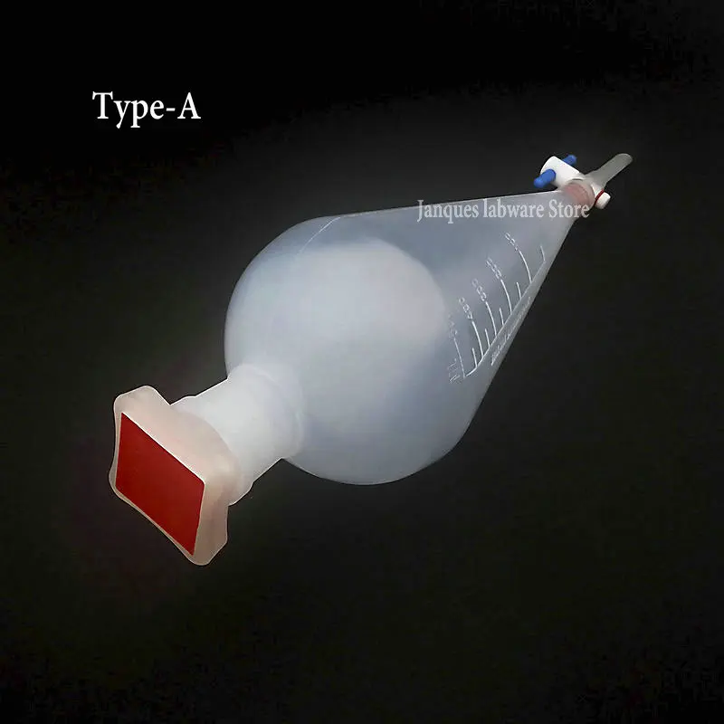 1pc 125/250/500/1000ml Plastic Pear-shaped Separatory funnel with PTFE Piston Dropping Funnel with Socket plug or threaded cap