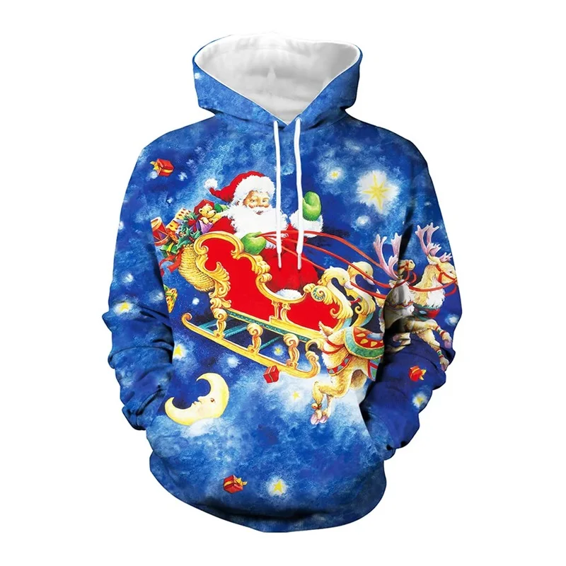 thumbnail image 1 of Sudadera con capucha navideña para hombre, con estampado 3D, con diseño festivo de Papá Noel, muñeco de nieve y vacaciones, informal, de gran tamaño, 1 of 5