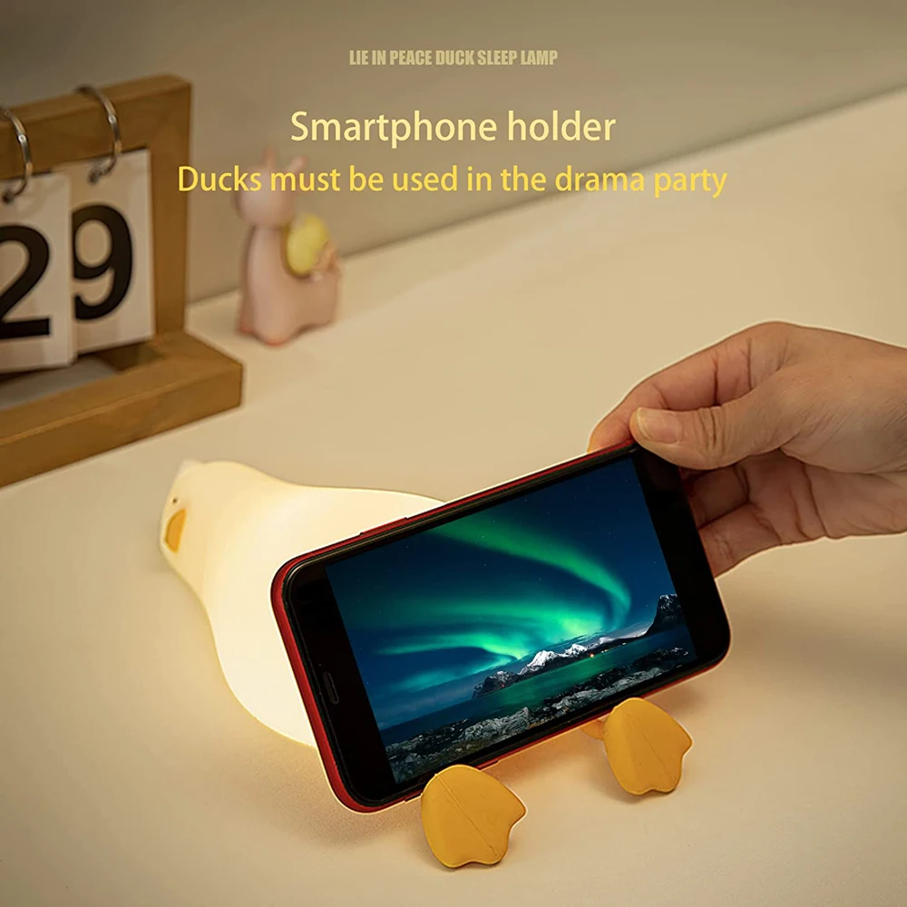 USB Rechargeable Duck Nightlight Patting Switch Children Kid Bedroom Bedside Lamp Decoration Atmosphere Table Lamp Birthday Gift