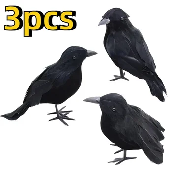 1-3pcs Realistic Artificial Crows Party Ornament Halloween Decorations 1