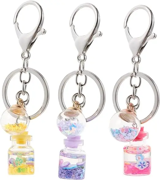 

New Trendy Flower Quicksand Bottle Keychain Small Wishing Bottle With Sequin Ball Pendant Keyrings For Women Bag Ornaments