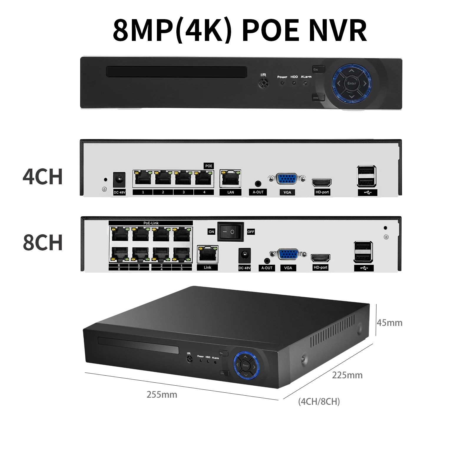 Gadinan 4K 울트라 HD 8MP POE NVR 오디오 기록 야외 거리 IP 보안 카메라 세트 인간 감지 알람 비디오 감시 키트