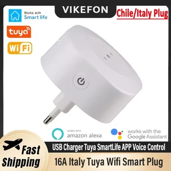 With Timer USB Charger Tuya SmartLife APP Voice Control Works Wifi Smart Plug 16A Italy Chile Socket Power For Google Home Alexa