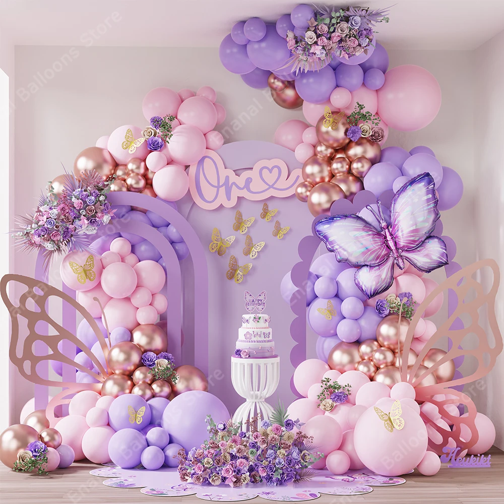 Balloon Arch Butterfly Birthday Decorations For Girl,Pink FengRise